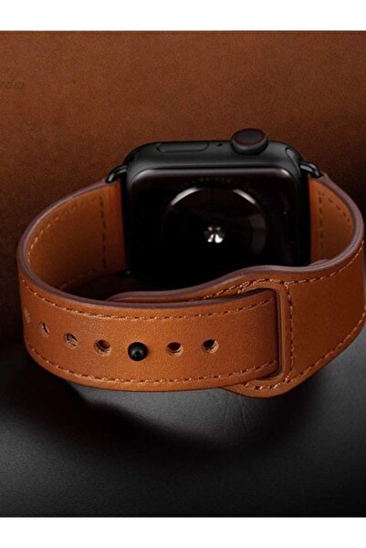 OEM Leather Strap for Apple Watch, Brown, Unisex, Compatible 42–45 mm, Series 1–9/SE/Ultra