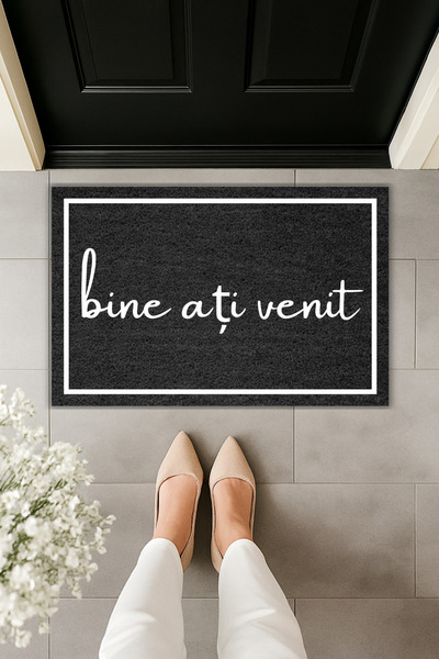 Dormot Modern Digital Printing Framed Doormat with the Text'Bine Ați Venit' (Welcome)