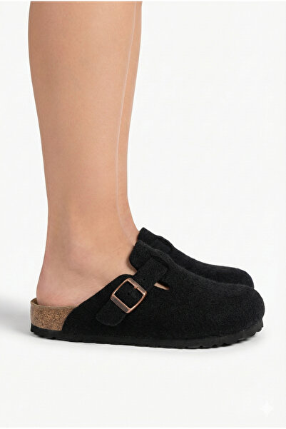 StWenn Women's Cork Sole Felted Comfort Model Winter Closed Front Felt Model Sabo Daily Comfortable Indoor Slippers