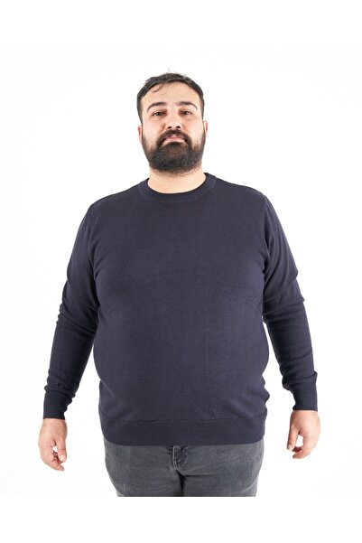 TURHAN TRİKO Plus Size Dark Indigo Crew Neck Men's Sweater