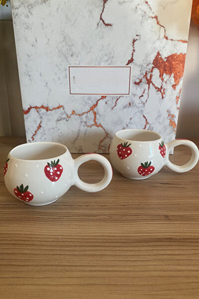 Janset Küyahya Handmade Set of 2 Strawberry Patterned Mugs