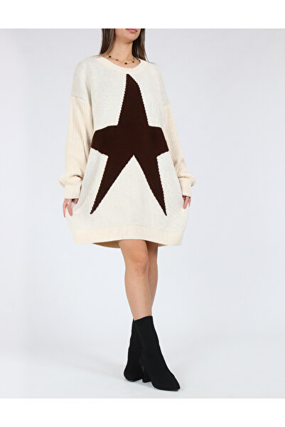 Evendi Pulover Oversize, Crem/Maro