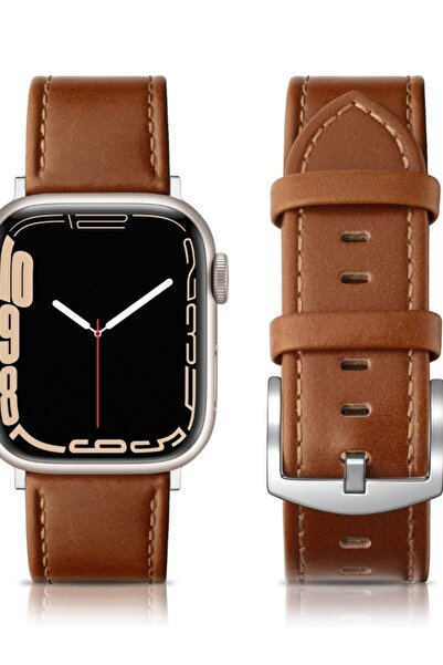 OEM Leather Strap for Apple Watch, Brown, Unisex, Compatible 42–45 mm, Series 1–9/SE/Ultra