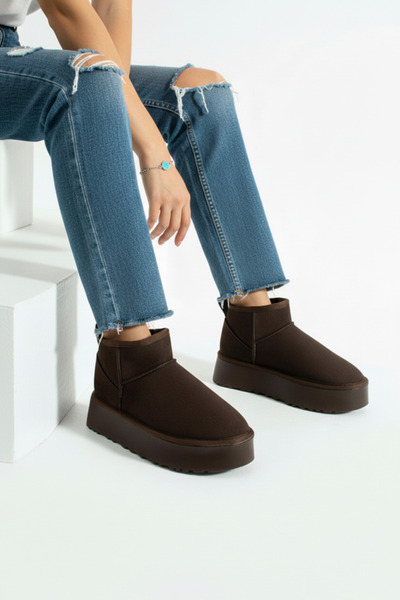 Bermody Frelyn Women's Fur-Lined Suede Look Thick 4 cm Poly Sole Warm Boots