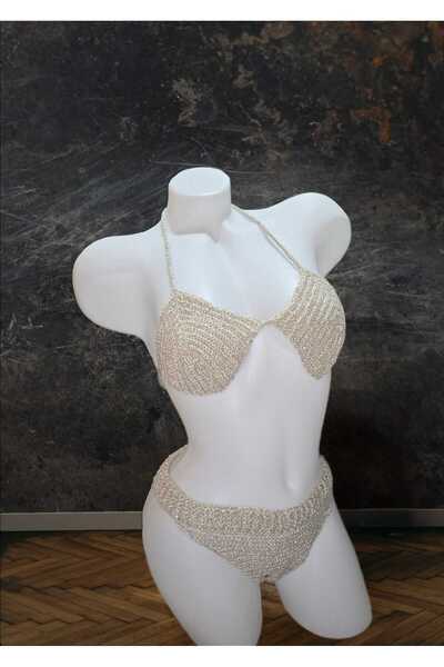SWL Parıltılı El Örgüsü Bamboo Bralet & Külot Takım – El Yapımı Özel Tasarım