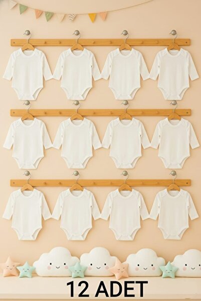 enmodaiçgiyim 12 Pieces 100% Cotton Long Sleeve Baby Bodysuits - 1St Quality,...