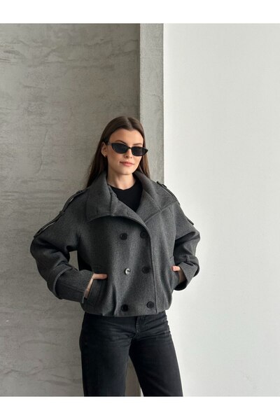 Lovely butik Double-Breasted Stand-Up Collar Short Coat Jacket