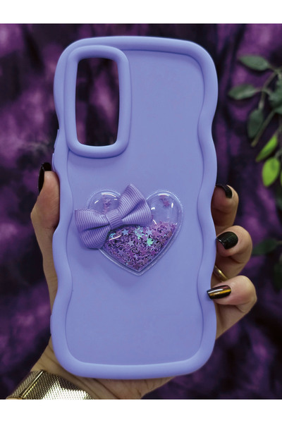Magic Ring Tecno Camon 18 / 18P Uyumlu Kalpli ve Kurdeleli Yıldız Simli Lila Telefon Kılıfı