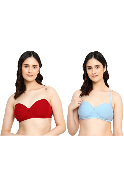 RAJNI Women's Teens Strapless Bra Cotton Lycra Soft Stretch Padded Seamless WireFree Removable Straps