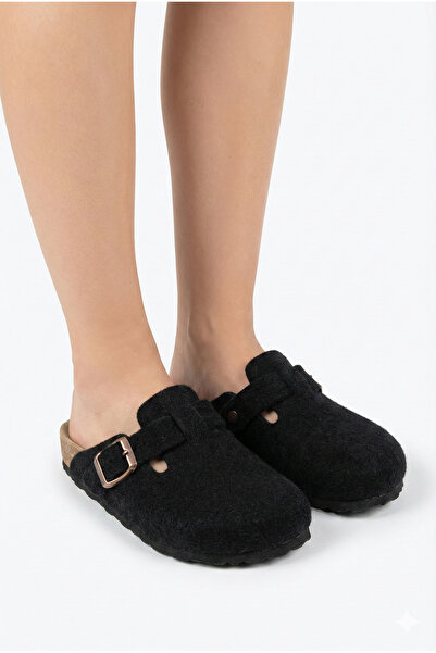 StWenn Women's Cork Sole Felted Comfort Model Winter Closed Front Felt Model Sabo Daily Comfortable Indoor Slippers