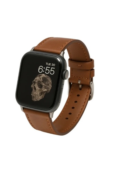 OEM Leather Strap for Apple Watch, Brown, Unisex, Compatible 42–45 mm, Series 1–9/SE/Ultra