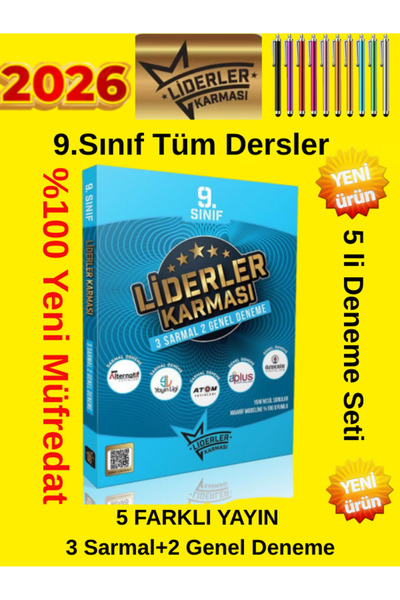 Karma Kitaplar Liderler Karması 9.Sınıf %100 Yeni Maarif Müfredat 5 Deneme Seti+Android Kalem