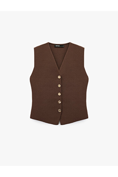 Koton Gold Button Detailed V-Neck Knitwear Vest