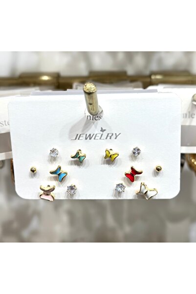 JEWELRY مجموعة أقراط على شكل فراشة ملونة
