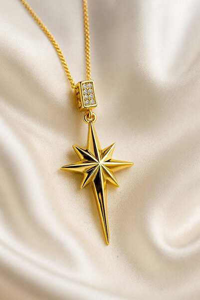 A-STİL TAKI Women's Gift Box Zircon Stone North Star Steel Necklace