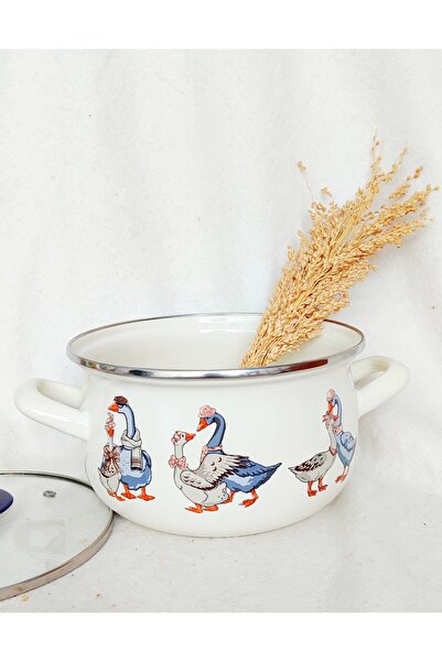 EBRULİEMAYE Goose Family Enamel Pot 3-Liter 20 cm Diameter Milk Yogurt Soup Pot