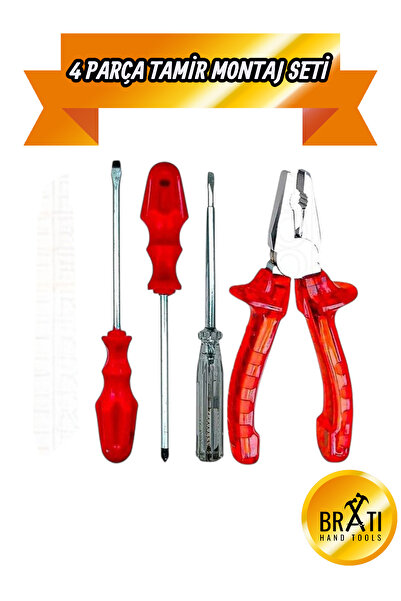 BRATİ HAND TOOLS Pense Kontrol Kalemi Düz Yıldız Tornavida 4 Lü Set Tamir Mon...