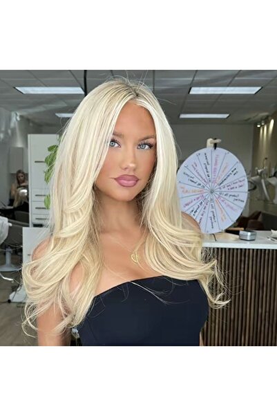 Trendpostiş Platin Sarı Yarımay Dalgalı Çıtçıtlı Saç Postiş 60 Cm 120 gr Isıy...