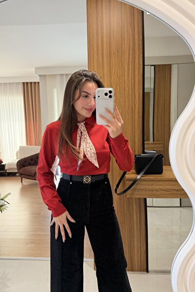 Sadık Collection Women's Red Polo Neck Scarf with Long Sleeves Tricot 140518