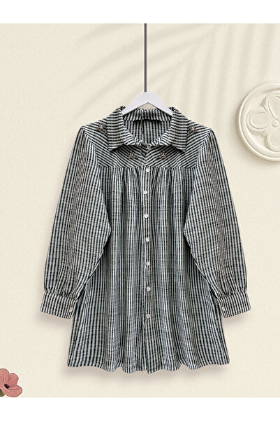 HİJABAYA Ριγέ πουκάμισο με λεπτομέρειες από πέτρες και χάντρες στο επάνω μέρος