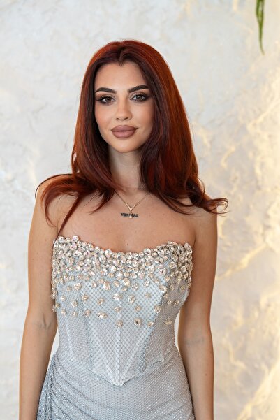 Hard Couture Mini evening dress in shiny mesh with rhinestones and Draped design – Premium look