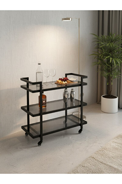 BEC24 Spacious luxury serving trolley - all black design, 100cm long
