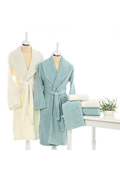 Özdilek Bathrobe Set - Adria Family Set Cream-Mint
