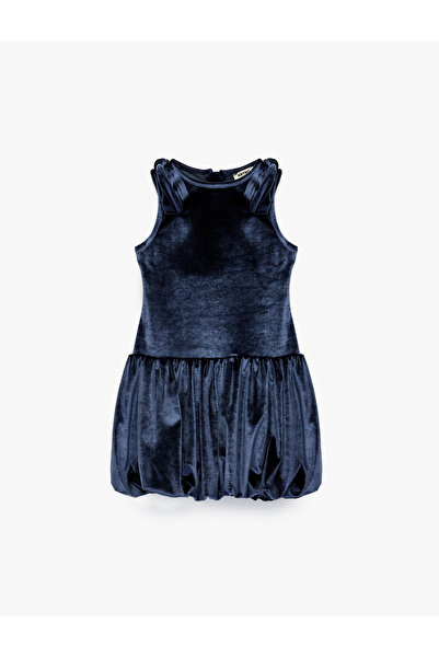 Koton Bowknot Crew Neck Sleeveless Velvet Dress