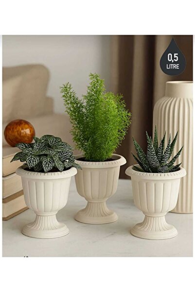 polivahome 3 Adet 0,5 Litre Nergis Saksı Ayaklı Plastik Çiçek Saksısı