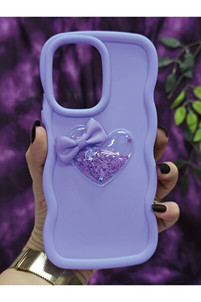 Magic Ring Redmi 13C Uyumlu Kalpli ve Kurdeleli Yıldız Simli Lila Telefon Kılıfı