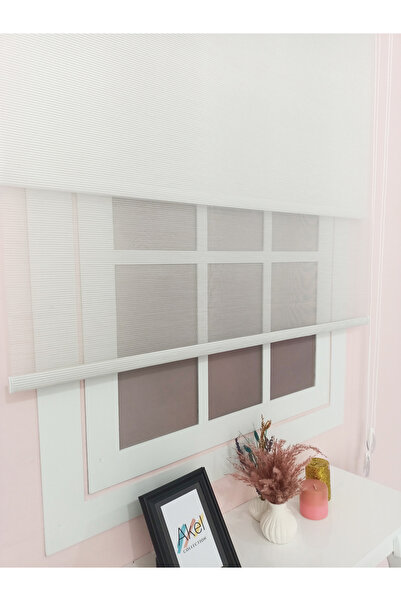 evana home Çift Mekanizmalı Krem İnce Çizgili Tül Stor Perde