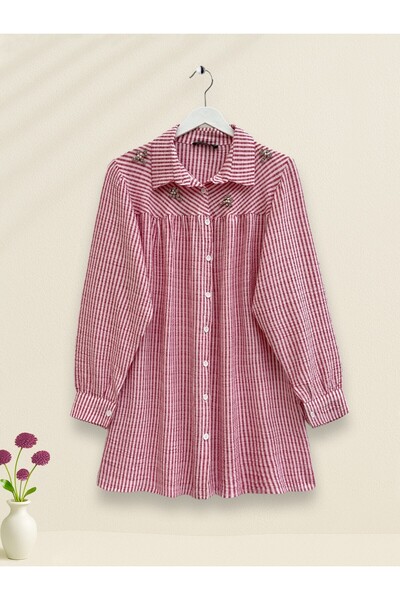 HİJABAYA Ριγέ πουκάμισο με λεπτομέρειες από πέτρες και χάντρες στο επάνω μέρος