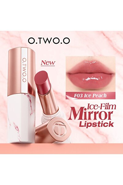 O.TWO.O Cosmetics أحمر شفاه لامع بمرآة من آيس-فيلم (لون 03-خوخي ثلجي)