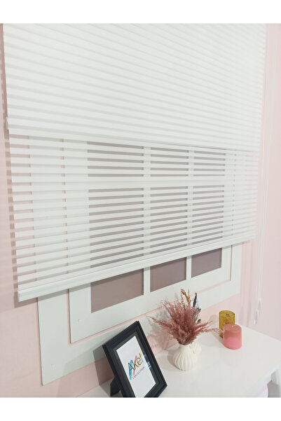 evana home Çift Mekanizmalı Beyaz Çizgili Tül Stor Perde