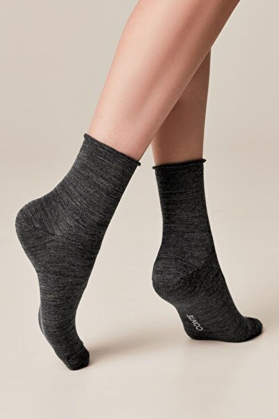 Conte Elegant Warm socks with wool and no elastic, Comfort 000 - Dark Grey, 38-39 (25)