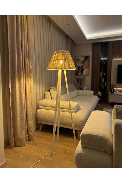 Maison Avf Rafya Hasır Saçaksız Lambader (Tripod Ayak Beyaz)