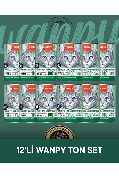 Wanpy Tahılsız %100 Gerçek Et Ton Balıklı Ezme Kedi Konserve Maması Seti 12x3...