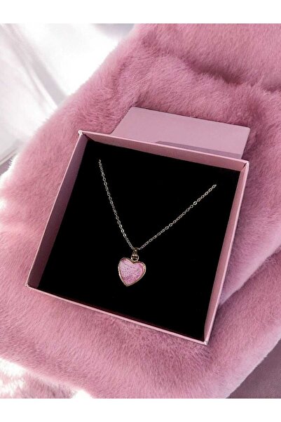 Madam Bikan Gold Renk Pembe Kalp Kolye