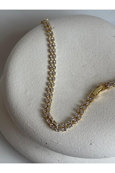 BHR AKSESUAR Gold Waterway Double Row Zircon Stone Bracelet