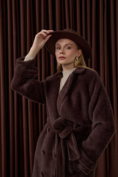 Hilay Danish Düğmeli Kuşaklı Kaban KAHVERENGİ