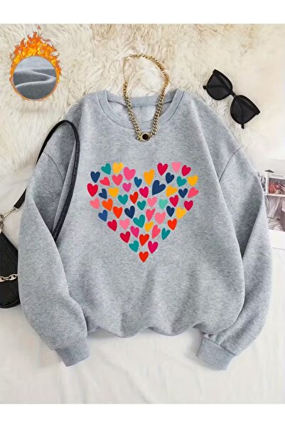 PALPİTO Γυναικείο φούτερ με στάμπα Grey Heart Rain, με λαιμόκοψη ποδηλάτου κα...