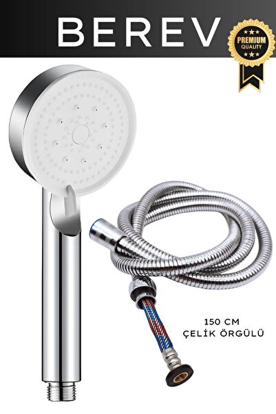 Berev 5 Fonksiyonlu Krom Duş Başlığı 150 Cm Çelik Örgülü Hortumlu
