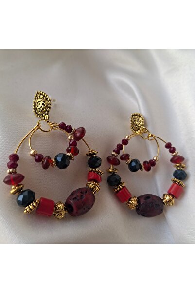 azra takı tasarım Handmade Burgundy and Colorful Dangle Women Earrings