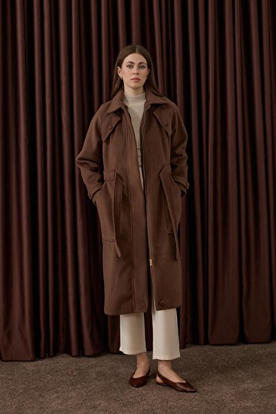 Hilay Lona Fermuarlı Büyük Cepli Kaban KAHVERENGİ