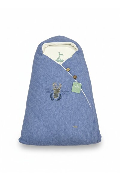 Baby shine بطانية شتوي (مدس) للمواليد والأطفال مبطن فرو تركي -رسمة الغزال أزرق