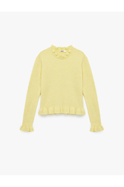 Koton Long Sleeve Round Neck Ruffle Detailed Knitwear Oversized Sweater