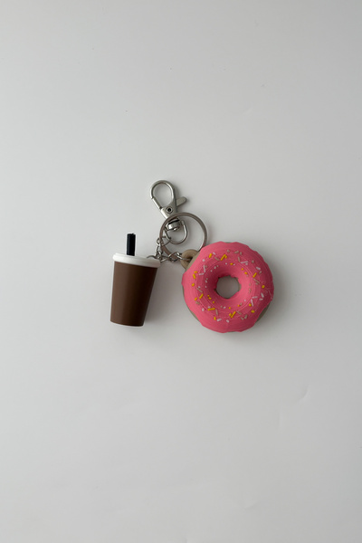 sin istanbul Donut-Coffee Silver Chain Keychain, Bag Ornament