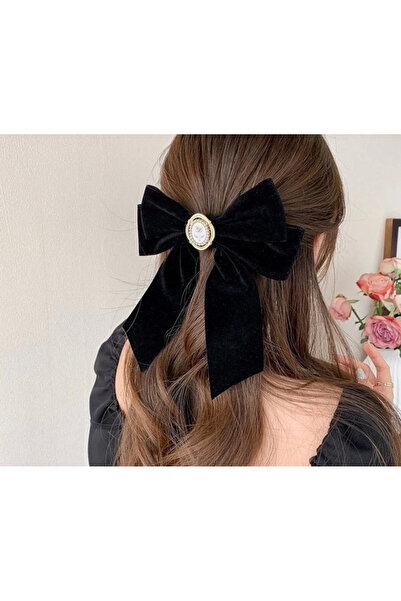 İnDerin مشبك فيونكة مطرز بالمخمل الأسود مقاس كبير 16 سم