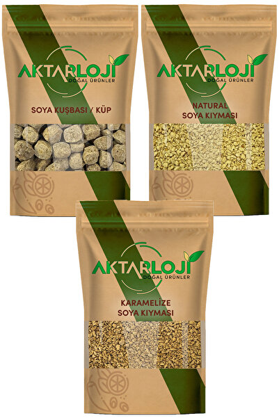 aktarloji 3 lü Soya Seti 500 Gr Soya Kuşbası + 500 Gr Karamelize Soya Kıyması + 500 Gr Natural Soya Kıyması