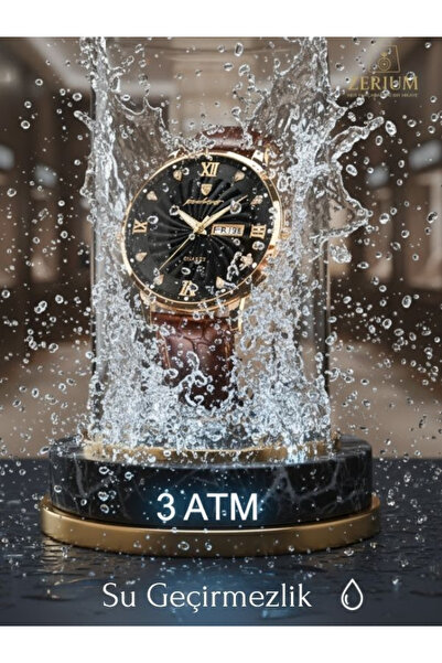 ZERİUM Trend Men's Waterproof Stylish Leather Watch 3Atm Quartz with Calendar